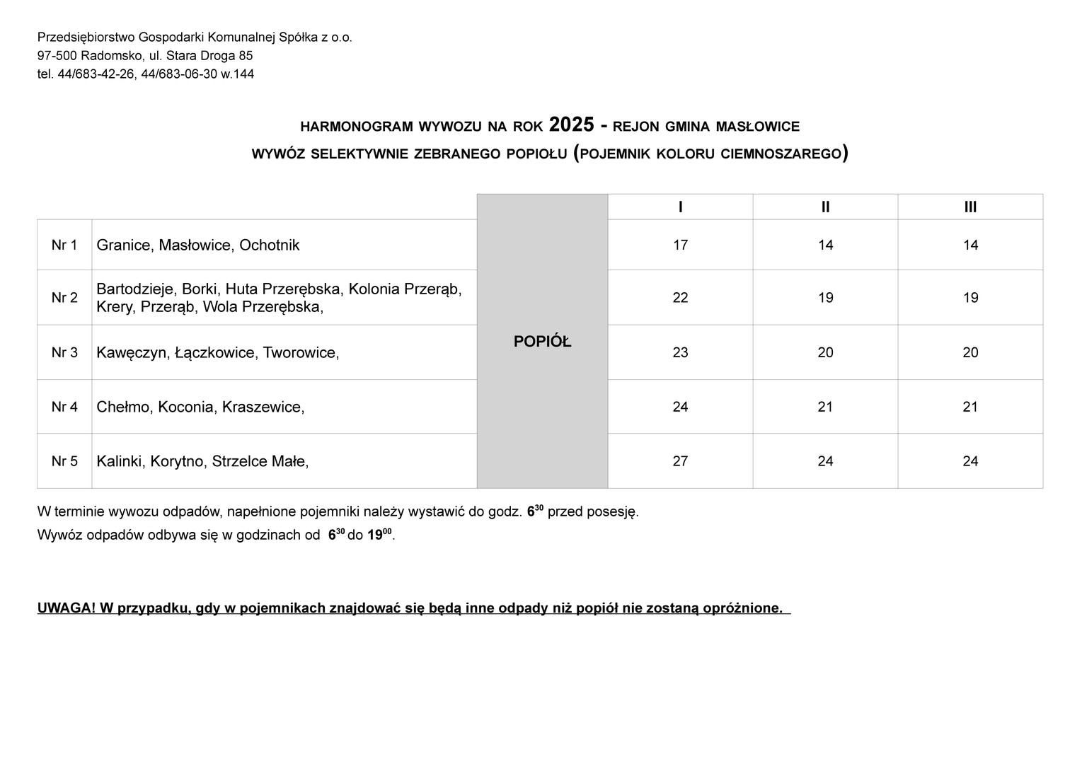 harmonogramy wywozu odpadów na rok 2025