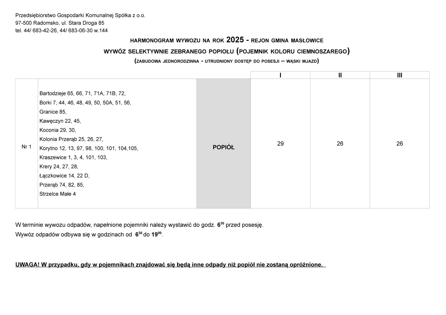 harmonogramy wywozu odpadów na rok 2025
