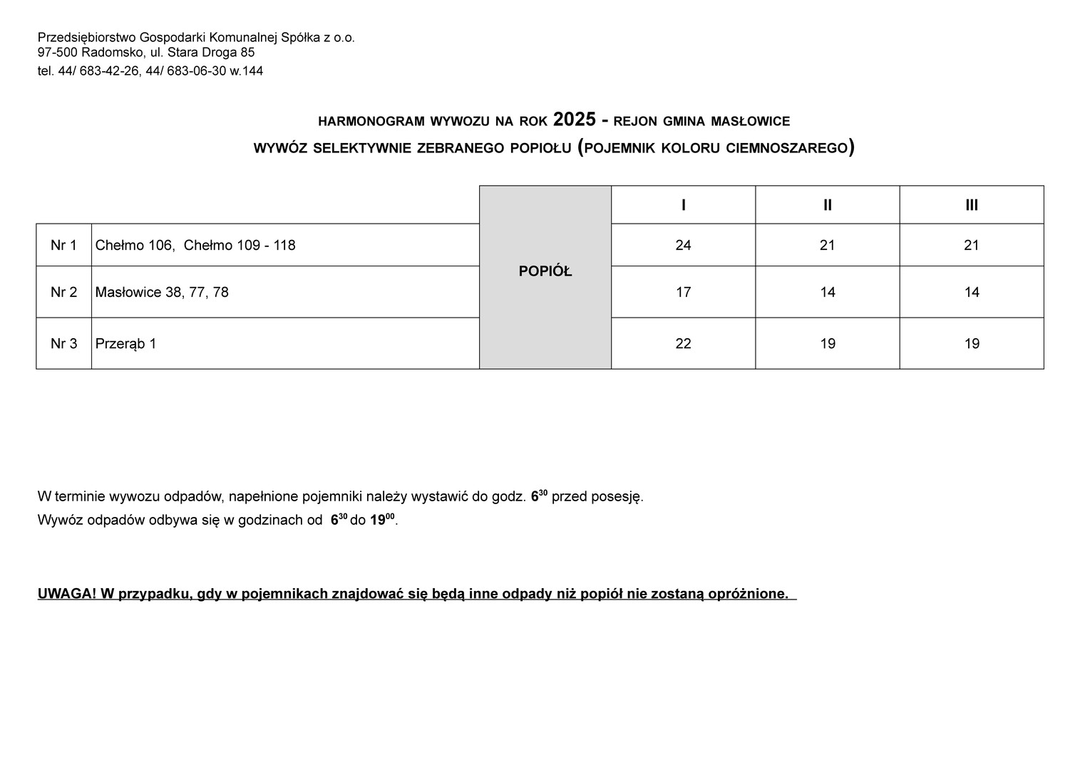 harmonogramy wywozu odpadów na rok 2025