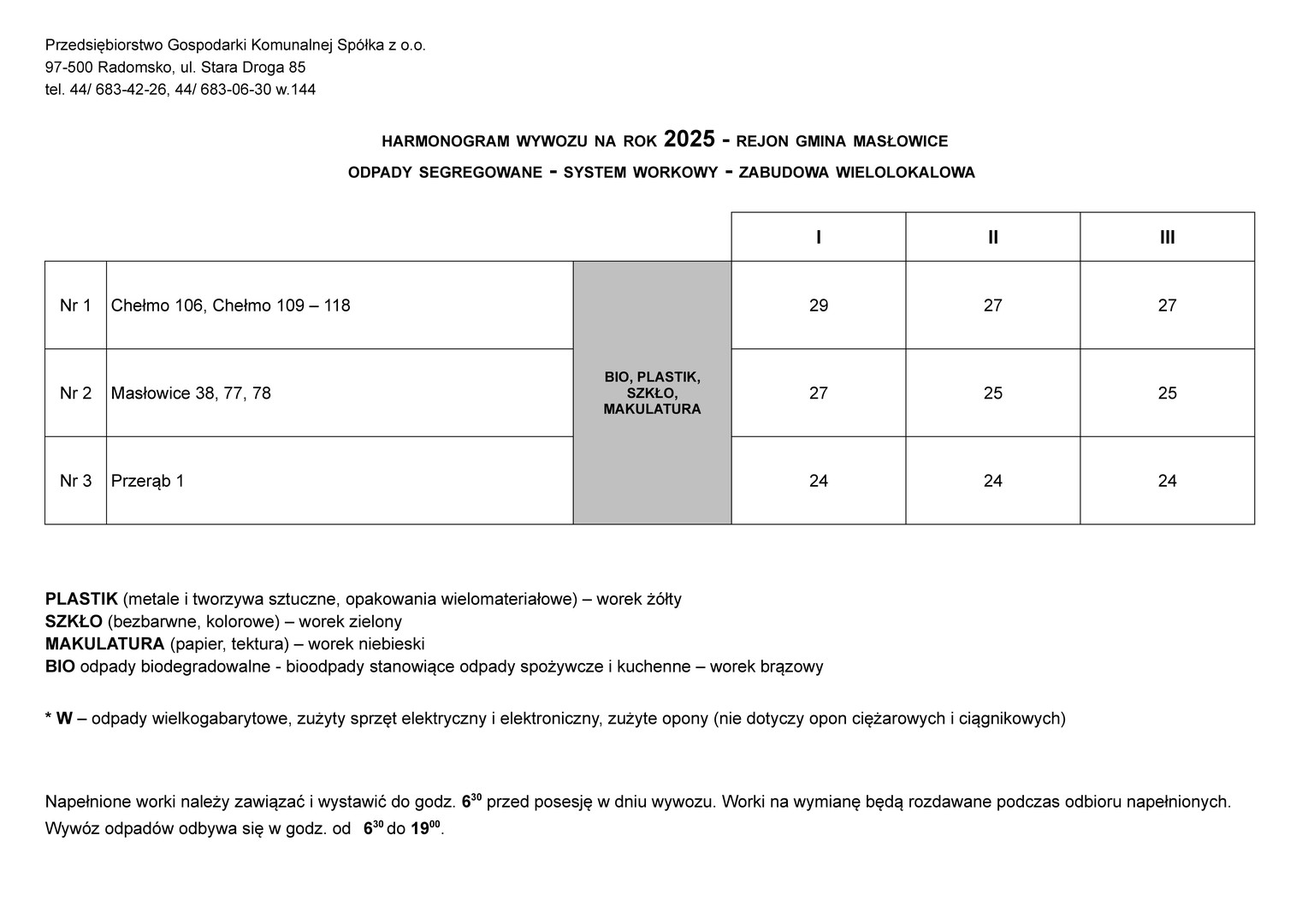 harmonogramy wywozu odpadów na rok 2025