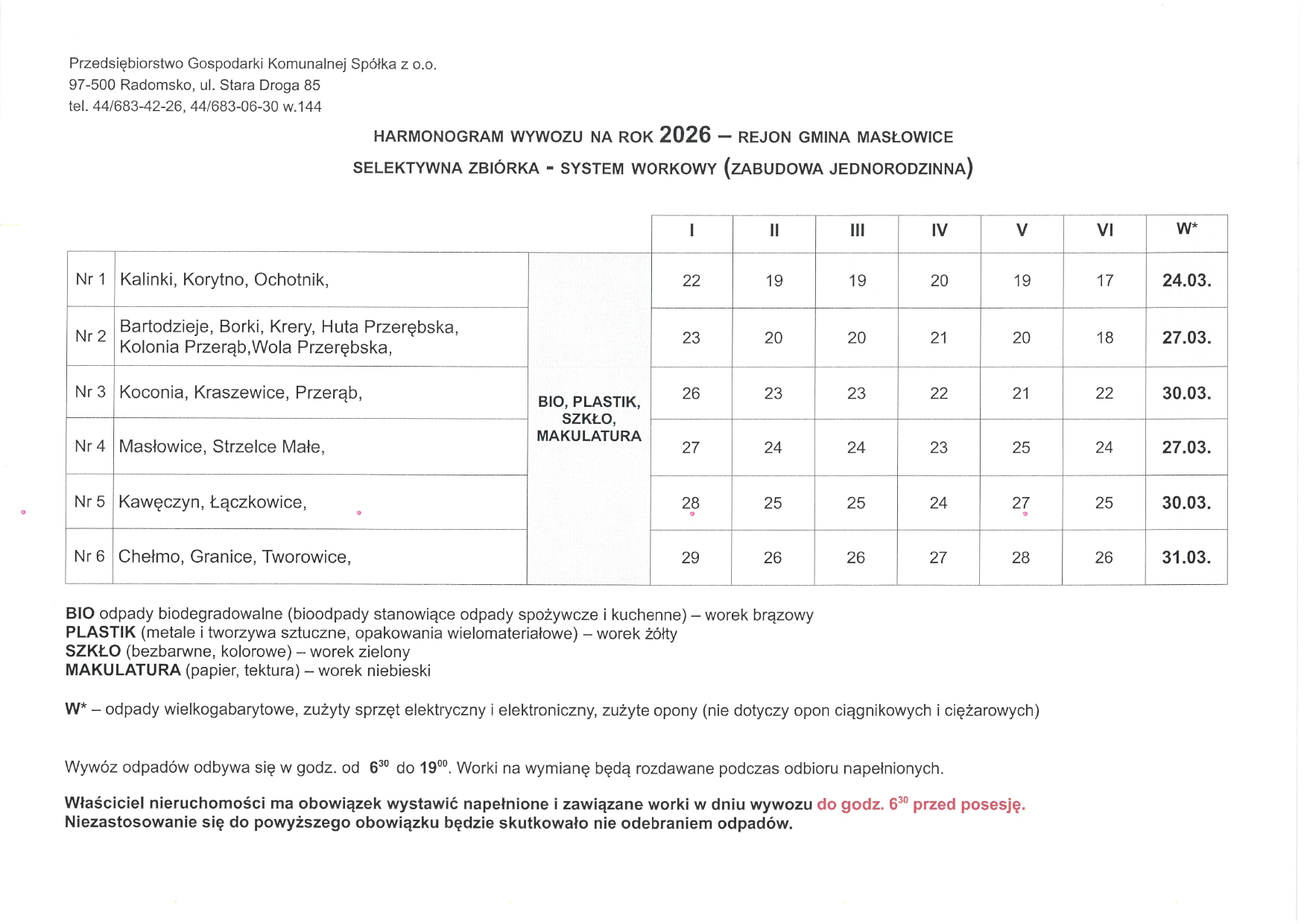 Harmonogram wywozu odpadów komunalnych 2026 page 0002