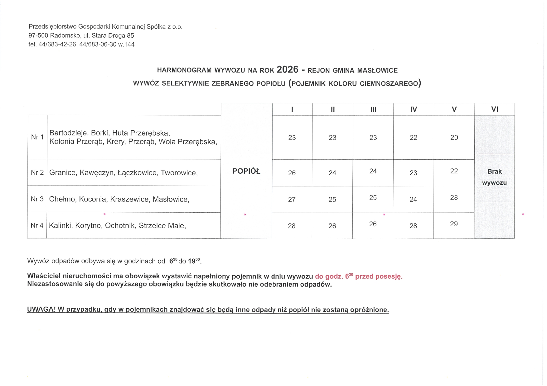 Harmonogram wywozu odpadów komunalnych 2026 page 0003